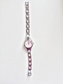 Telstar Quartz ladies silver watch with pink face- working perfectly new battery added.