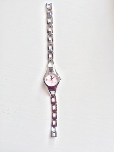 Telstar Quartz ladies silver watch with pink face- working perfectly new battery added.