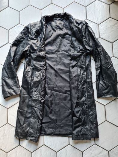 Vintage long leather jacket coat black Size 12 halloween party costume