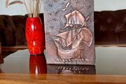 Vintage Hand Hammered Copper Wall Art Gallion Ship with Seagulls