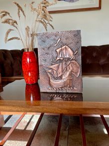 Vintage Hand Hammered Copper Wall Art Gallion Ship with Seagulls