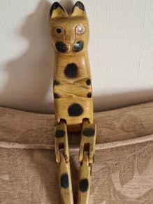 Fabulous Vintage Wooden Cat With Hinged Legs  37cm Heigh.