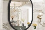Oval Mirror Black Metal Frame Bathroom Mirrors for Wall  Small Aluminum Alloy Mirror Decorative for Bathroom Living Rooms Bedroom Entryway Hallway Horizontal or Vertical Hanging
