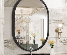 Oval Mirror Black Metal Frame Bathroom Mirrors for Wall  Small Aluminum Alloy Mirror Decorative for Bathroom Living Rooms Bedroom Entryway Hallway Horizontal or Vertical Hanging