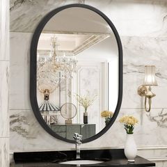 Oval Mirror Black Metal Frame Bathroom Mirrors for Wall  Small Aluminum Alloy Mirror Decorative for Bathroom Living Rooms Bedroom Entryway Hallway Horizontal or Vertical Hanging
