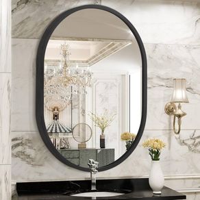 Oval Mirror Black Metal Frame Bathroom Mirrors for Wall  Small Aluminum Alloy Mirror Decorative for Bathroom Living Rooms Bedroom Entryway Hallway Horizontal or Vertical Hanging