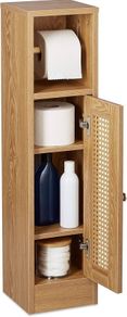 Bathroom Cabinet, Toilet Roll Holder, Free-standing, Wooden, Storage, Cupboard, HxWxD: 80x20.5x21 cm, Brown, Fibreboard, Plastic, 80 x 20.5 x 21 cm