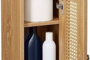 Bathroom Cabinet, Toilet Roll Holder, Free-standing, Wooden, Storage, Cupboard, HxWxD: 80x20.5x21 cm, Brown, Fibreboard, Plastic, 80 x 20.5 x 21 cm