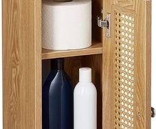 Bathroom Cabinet, Toilet Roll Holder, Free-standing, Wooden, Storage, Cupboard, HxWxD: 80x20.5x21 cm, Brown, Fibreboard, Plastic, 80 x 20.5 x 21 cm