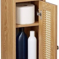 Bathroom Cabinet, Toilet Roll Holder, Free-standing, Wooden, Storage, Cupboard, HxWxD: 80x20.5x21 cm, Brown, Fibreboard, Plastic, 80 x 20.5 x 21 cm