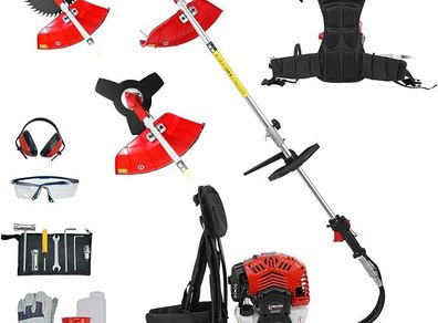 BU-KO 52cc Backpack Petrol Strimmer Garden Tool Including: String Trimmer, Brush Cutter with 3T Blade and 40T Blade Weed Brush Cutting Blade. Great Outdoor Power tool