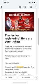 tickets for Liverpool legends, Dublin