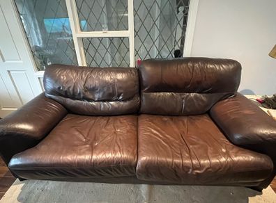 Brown Leather 3 Seater Couch