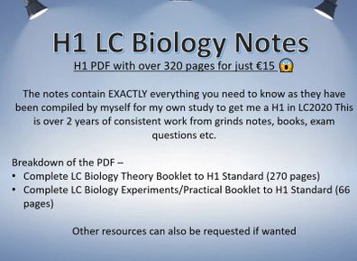 H1 Leaving Cert Biology Notes PDF Price drop for mocks