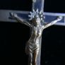 Antique pectoral cross crucifix ebony wood inlay - skull with crossbones Image 2