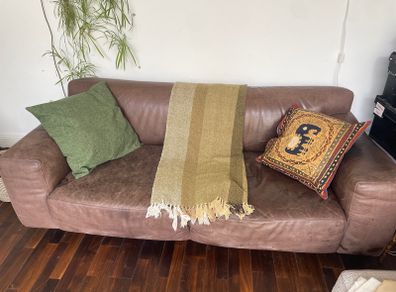 Couture Distressed Leather Brown Couch