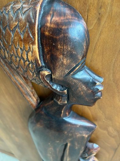 Large African Mother and Child Hand Carved Wood Relief Wall Art 78cm