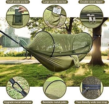 NEW SALE | Camping Hammock with Mosquito Net 114 x 54 inch Lightweight Portable Double Hammock with Straps 440 LBS Load Capacity Pop-up Nylon Hammock for Travel Outdoor Hiking Backpacking Picnic
