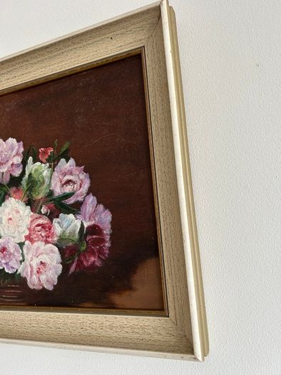 Floral still life oil painting in wooden frame