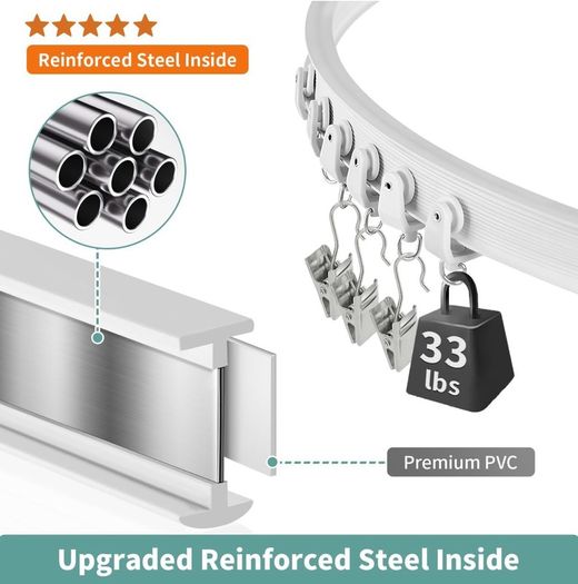 Curtain Rail for Bay Window Flexible Ceiling Curtain Track 3M/9.8Ft Curtain Rails and Fittings Curved Wall Mount for Room Divider