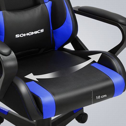 Gaming Chair, Desk Chair, Computer Chair, Office Chair, Removable Headrest, Lumbar Cushion, Height-Adjustable, Rocker Function, Maximum Load 150 kg, Ergonomic, Black-Blue