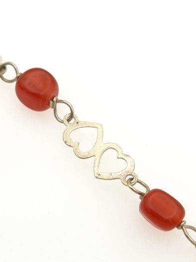 Vintage 925 Sterling Silver & Carnelian Love Hearts Bracelet