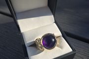 Vintage 9ct Yellow Gold Cabochon Amethyst Solitaire Ring