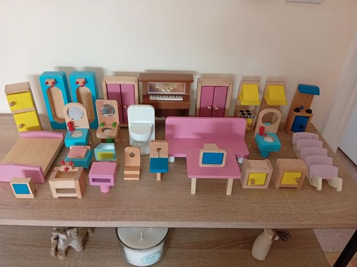 Large Collection of Wooden Dolls house furniture mostly large scale job lot