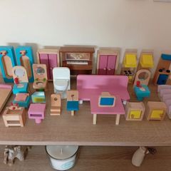 Large Collection of Wooden Dolls house furniture mostly large scale job lot