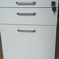 White office cabinet with lock and castors