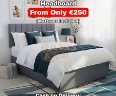New Grey Plush Velvet Divan Base, Headboard & Mattress