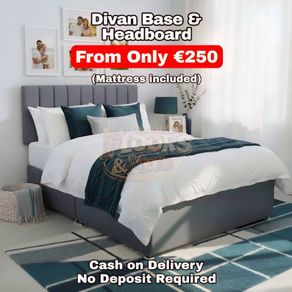 New Grey Plush Velvet Divan Base, Headboard & Mattress