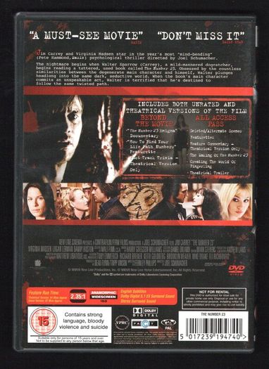 The Number 23 DVD Movie staring Jim Carrey, Virginia Madsen and Logan Lerman
