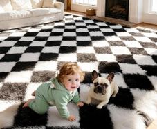160x230cm Black and White Large Shaggy Rug Ultra Soft Fluffy Area Rug, Non Shedding with Anti Slip Backing, for Bedroom, Kids Nursery Room