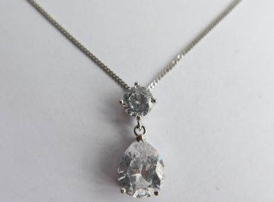 Vintage 925 Sterling Silver necklace with teardrop and round stone pendant