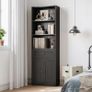 5-Tier Bookcase with Doors and Cabinet, Bookshelf Floor Standing Display Storage Shelf, Tall Bookcase with drawers for Home, Office, Living Room, Bedroom, Black, 48 x 24 x 164.2 Image 4