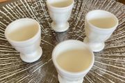 4 x Rare Vintage Arc Arcopal France Iridescent Milk Glass Egg Holder Cup White Art Deco Style Swirl Design