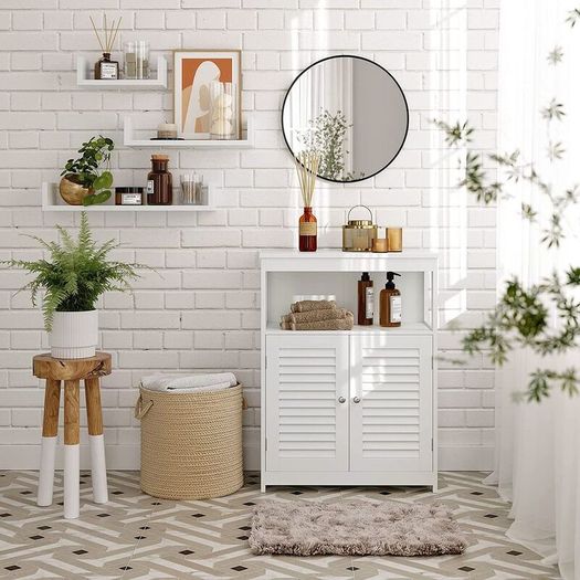 Bathroom cabinet with double door Bathroom cabinet with open compartment  white or grey