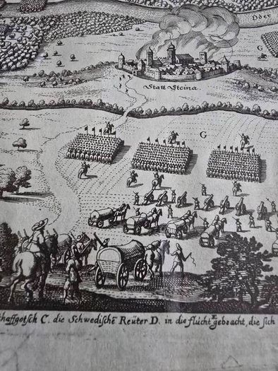3 Matthaus Merian Antique Battle Engravings  17th Century Framed Set