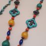 Vintage Tribal Necklace Lapis, Coral, Amber Beads & Howlite Clover Charms Image 2