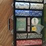Texas Holdem Poker chips set with Aluminium case, 2 Desks cards, Dealer, Small blind, Big Blind buttoms, 5 Dice (300 pieces) Image 5