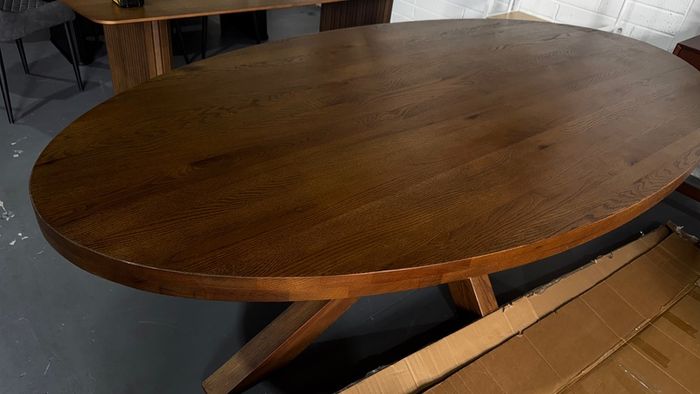 Extra Large 220cm Oval Oak Dining Table Ex Display Like New