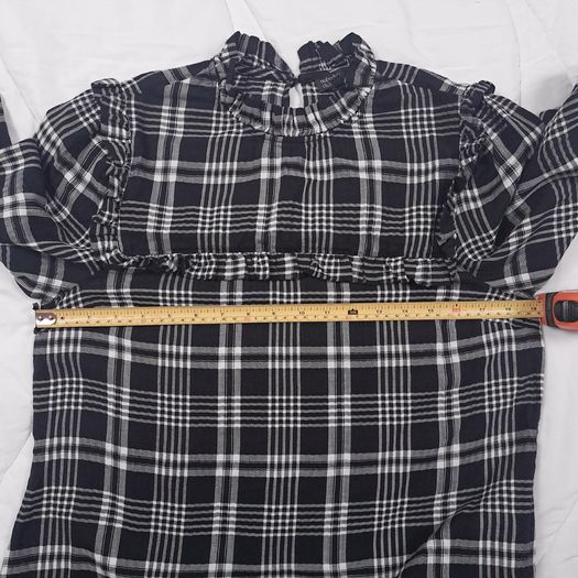 Nobody's Child Black White Plaid Checkered Ruffle High Neck Long Sleeve Mini Dress 10UK/38EU