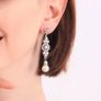 Pearl Crystal Drop Dangle Silver Earrings Image 4