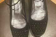 Marco Moreo Milano Black Swede Wedged Platform Shoes with ankle strap and lovely diamante detailS on toe and heels - Size 38
