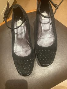Marco Moreo Milano Black Swede Wedged Platform Shoes with ankle strap and lovely diamante detailS on toe and heels - Size 38