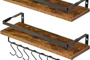 Floating Shelves, Wall Shelf Outdoor, 42x15x8 cm, Shelving Unit for Wall, Towel Holder 8 hooks, Kitchen Spice Rack, Storage Organiser Shelf for Bedroom, Bathroom, Living Room (FREE POSTAGE)