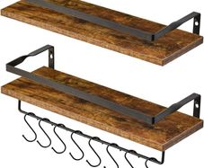 Floating Shelves, Wall Shelf Outdoor, 42x15x8 cm, Shelving Unit for Wall, Towel Holder 8 hooks, Kitchen Spice Rack, Storage Organiser Shelf for Bedroom, Bathroom, Living Room (FREE POSTAGE)