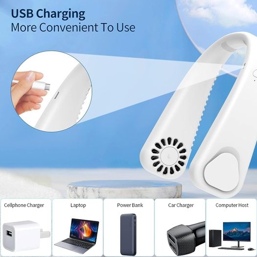 Neck Fan, Portable Hanging Neck Fan, Bladeless Mini Neck Fan, 3-Speed Hands-Free Personal Fan Rechargeable Wearable Fan, Headphone Design, for Home Office Travel Sports Outdoor