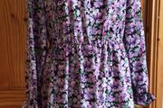 purple and black floral long sleeve tea dress size 14 includes postage